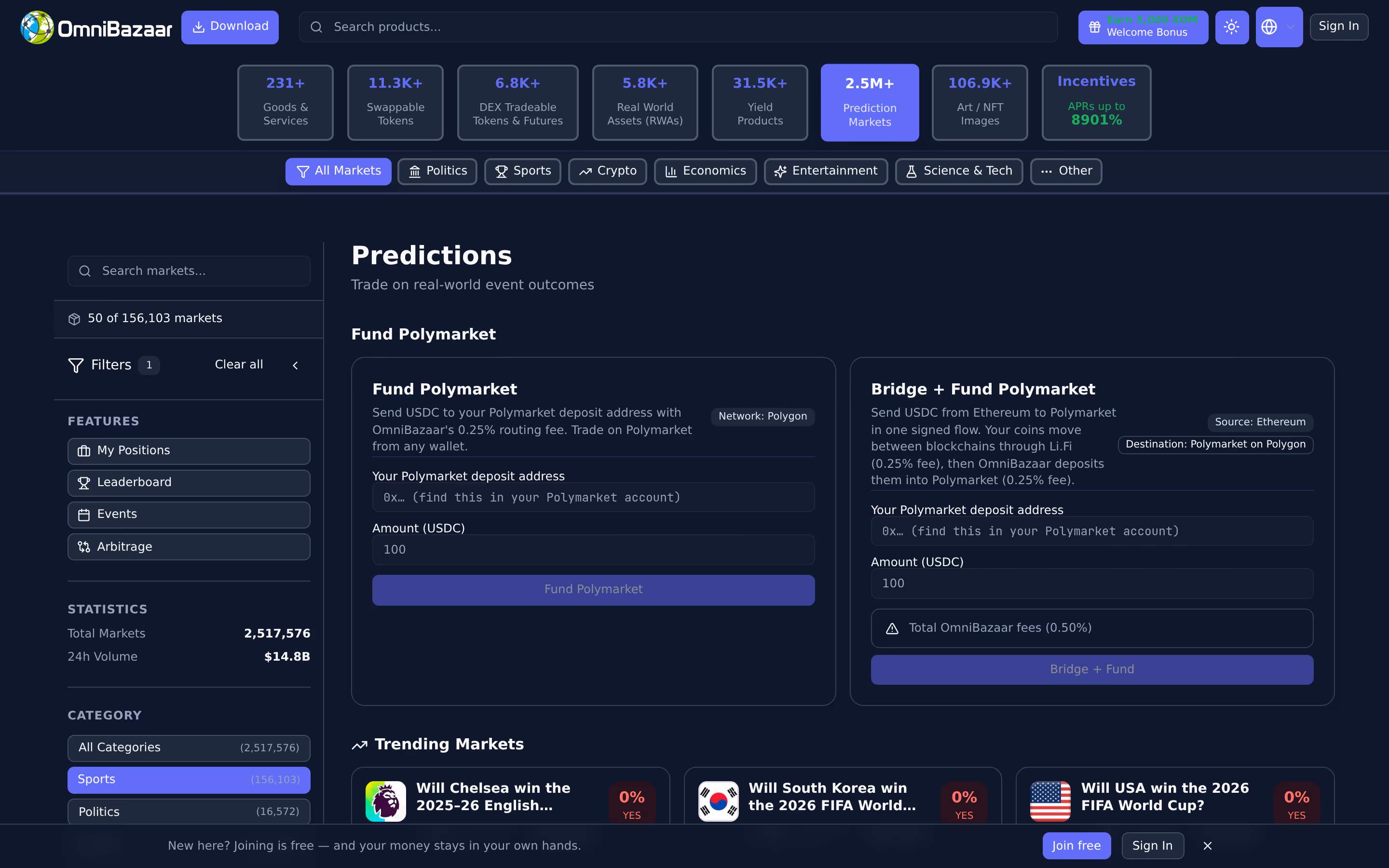 Prediction markets — live OmniBazaar app screenshot