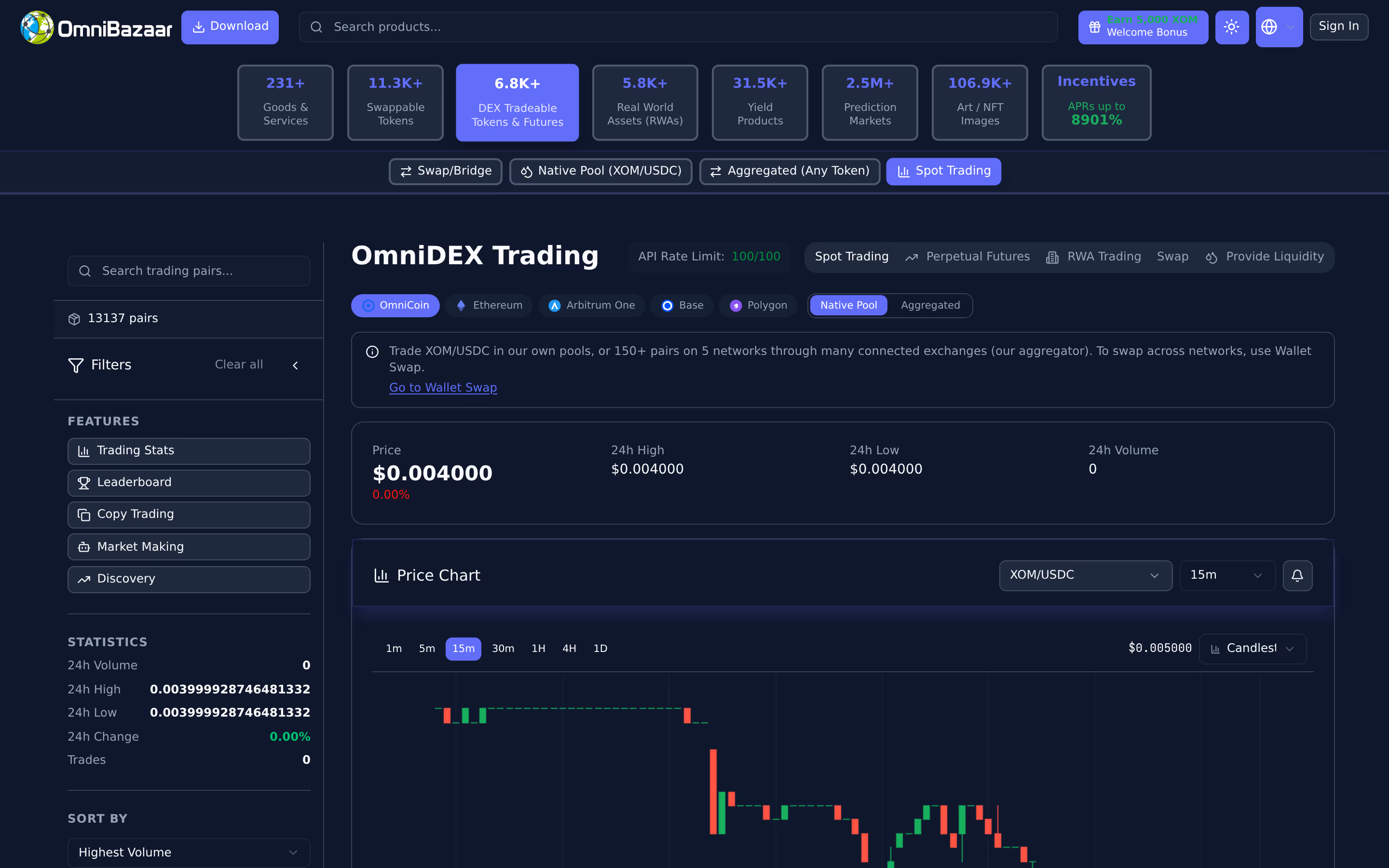 Buy & sell crypto — live OmniBazaar app screenshot